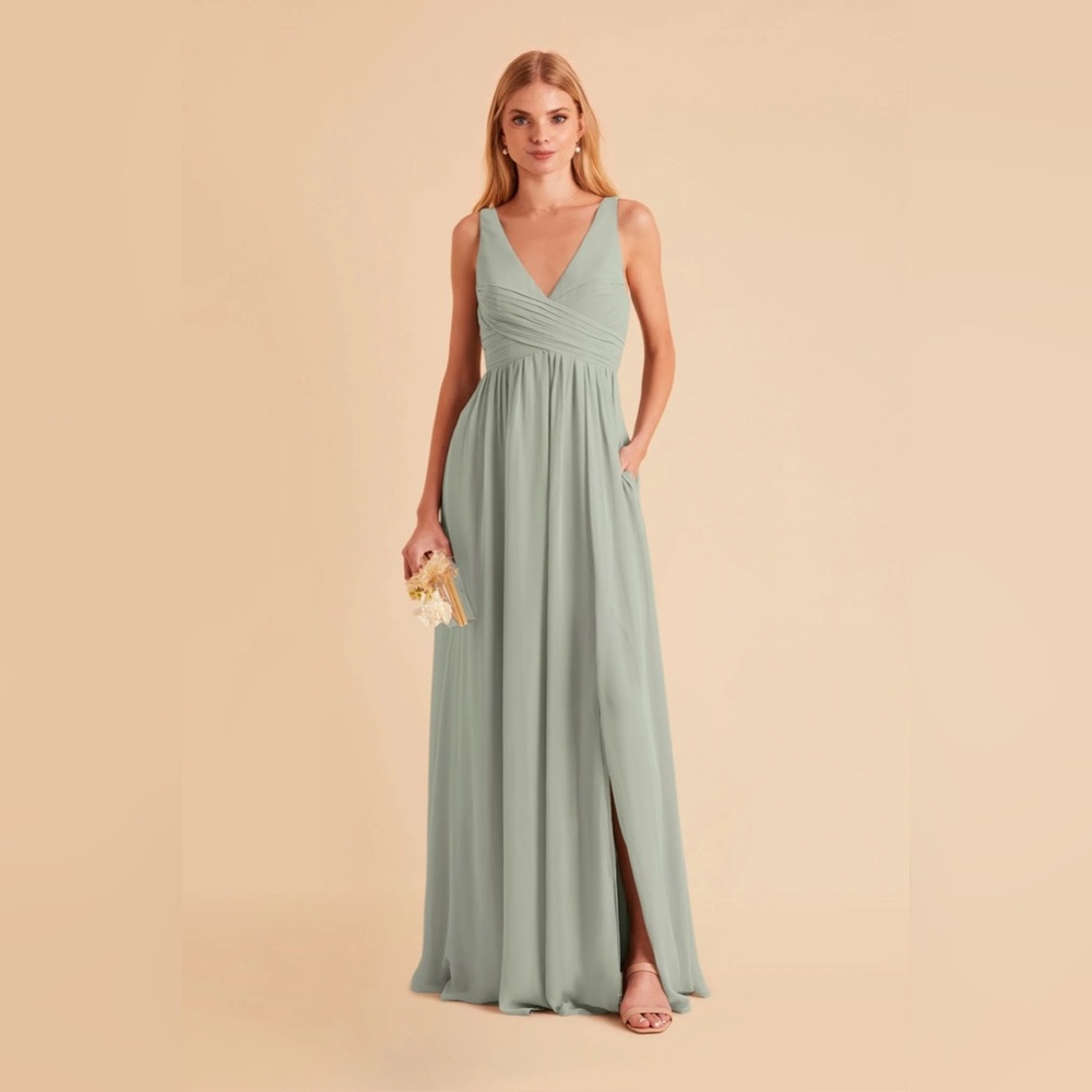 NEW BIRDY GREY - LAURIE EMPIRE DRESS CHIFFON SAGE  (Bump Friendly)